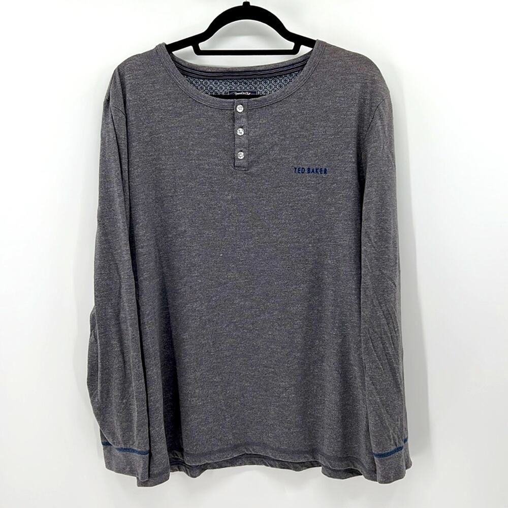 Ted Baker Long Sleeve Henley Shirt - Gray - XL